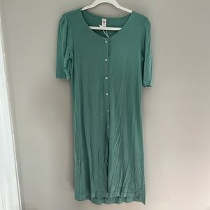 Kate Quinn Bamboo Half Sleeve Button Front Puff Sleeve Dress Green XS